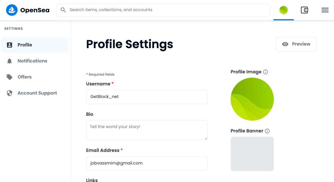 OpenSea profile