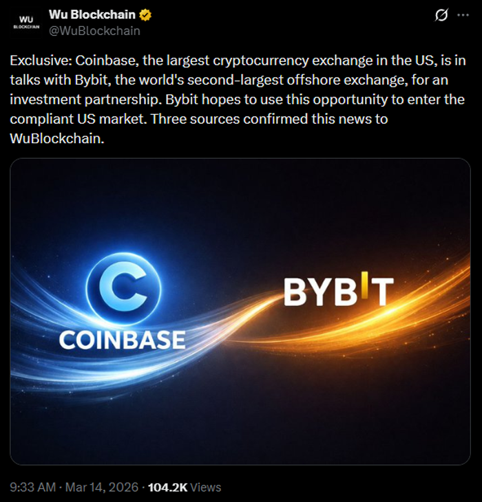 Новость о переговорах Bybit и Coinbase