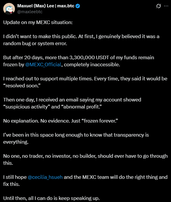 Trader maxleebtc’s accusations against the exchange